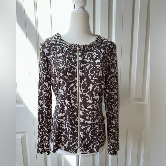 MSK Zip Up Damask Blazer with Rhinestone Zipper Pull Size Small - Picture 1 of 8